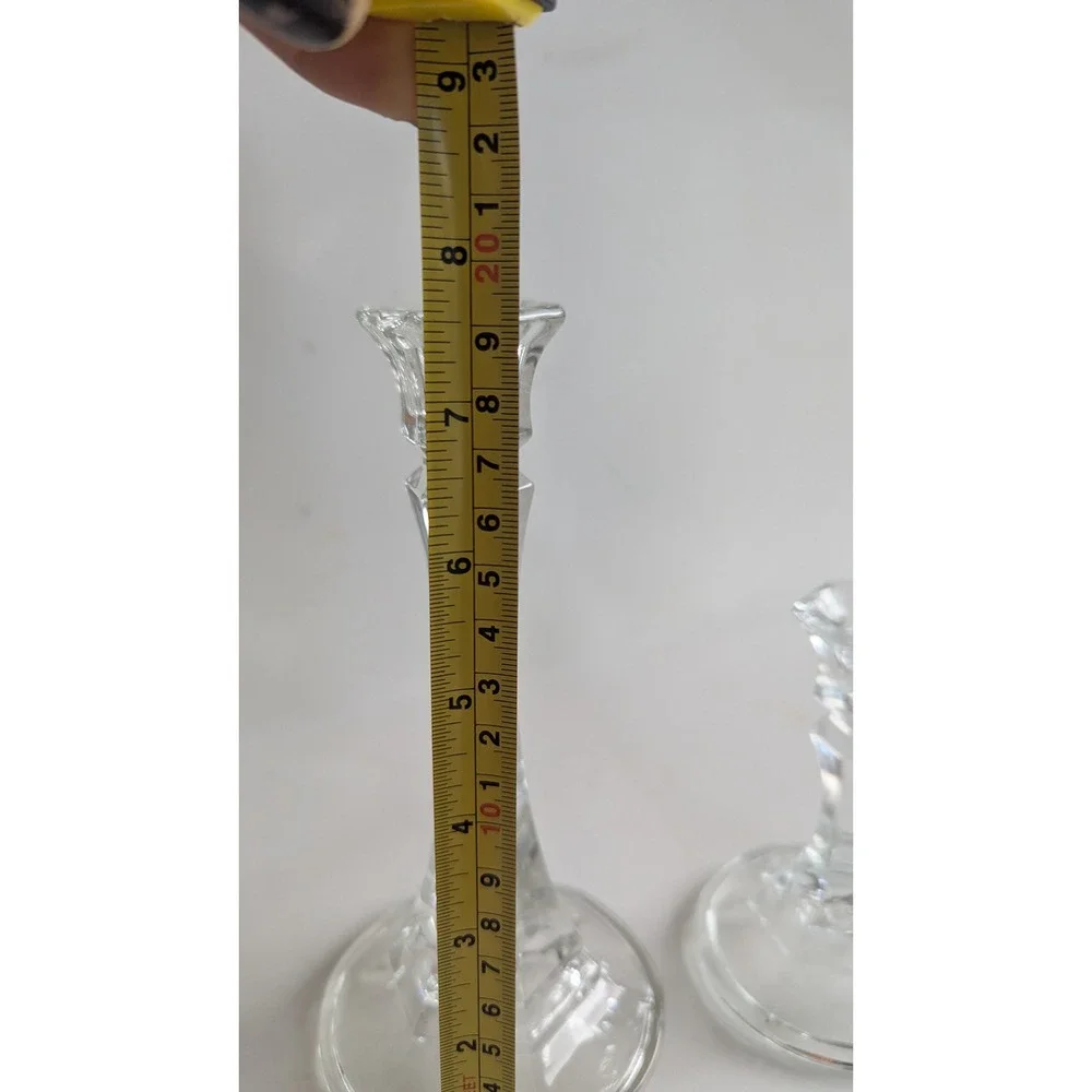 Set of 3 Clear Glass Candlestick Holders Hexagonal Stem Taper Trio